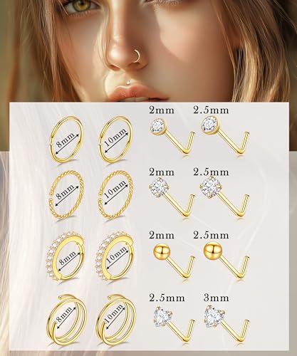 Nose Rings Hoops for Women Nose Studs Jewelry Piercings Surgical Stainless Steel Hypoallergenic