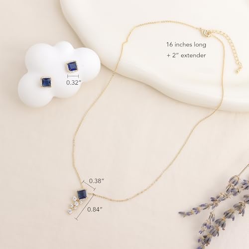 Gold Silver Stud Earrings Pendent Necklace Sets for Women, Dainty Rhinestone Crystal Necklace Earing Jewelry Set Wedding Accessories Fashion Holiday Gift - color: blue Navy rhinestone