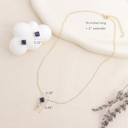 Gold Silver Stud Earrings Pendent Necklace Sets for Women, Dainty Rhinestone Crystal Necklace Earing Jewelry Set Wedding Accessories Fashion Holiday Gift - color: blue Navy rhinestone