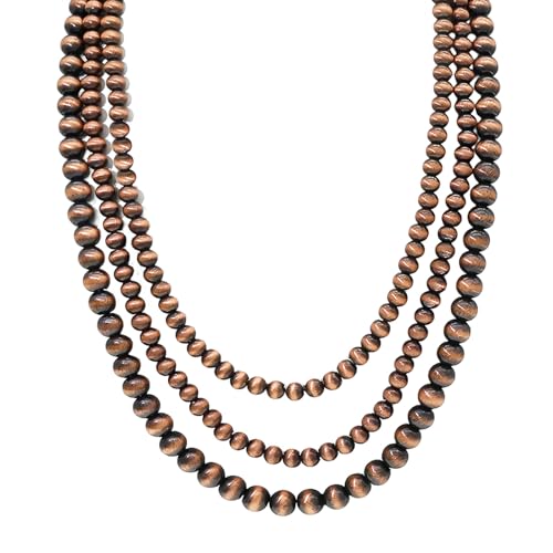 Multi strand Navajo Pearl Necklace Layer Navajo Pearls Western Jewelry for Women Boho Vintage Choker Turquoise Necklaces - color: bronze Navajo bead