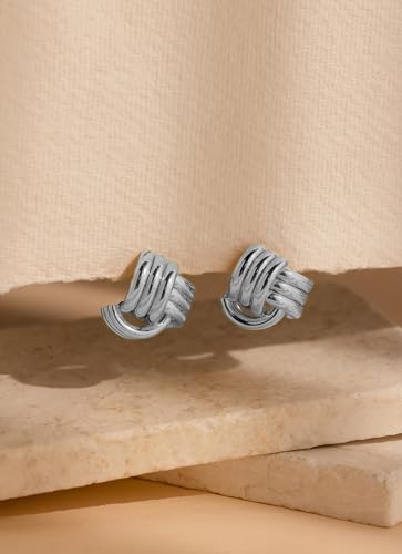 Gold Chunky Earrings for Women Trendy, 14K Gold Plated Dainty Kont Earrings Statement Minimalist Hypoallergenic Stud Earrings - color: Kont & Silver