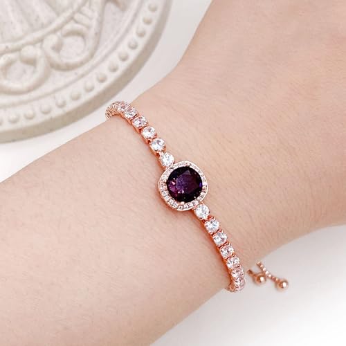 Sparkling CZ Tennis Bracelets for Women, Birthstone Slider Bolo Bracelets Trendy Birthday Valentine's Day Jewelry for Women Lady - color: Purple