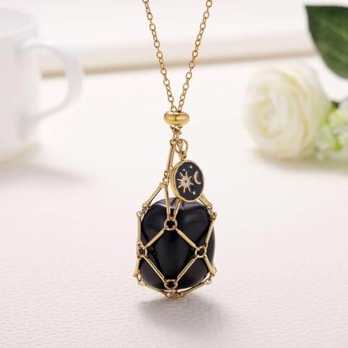 MIXJOY Black Obsidian Crystal Necklace for Women, Sun and Moon Celestial Pendant Protection Gift for Halloween Christmas - style: Large