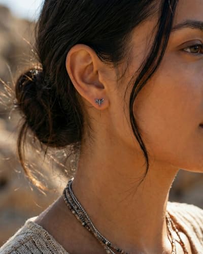 Flat Back Earrings for Women Cartilage Helix | Comfortable Dainty Cute Dragon Bee Bird Phoenix Dragonfly Cute Animal Leaf Spiral Rhombus Design Flatback Stud Earrings - color: Black Dragonfly