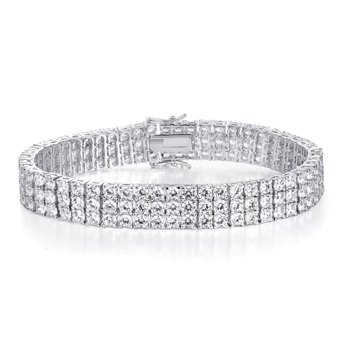TIKJE 1-3 Row Cubic Zirconias Tennis Bracelet | 3.0mm White Gold Bracelets for Women Jewelry Gift| Size 7-7.5 inches - style: 3 Row, 7.5 inch