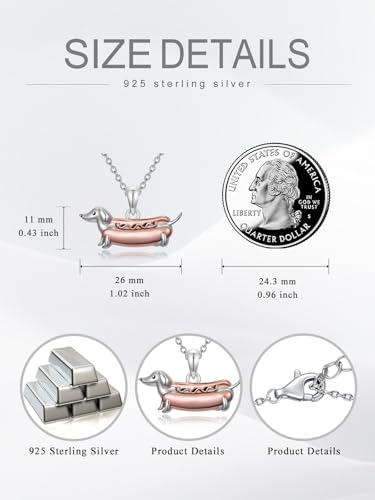 925 Sterling Silver Animal Necklace Heart Shape Dog/Rabbit/Cat Pendant Necklace for Women Animal Memorial Charm Jewelry Mother's Day Christmas Gifts - color: Weiner Dachshund-2