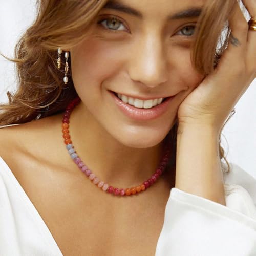 Aobei Pearl 18K Gold Plated Paperclip Chain Choker Satellite Chain Freshwater Cultured Biwa Pearl Pendant Necklace Dainty Turquoise Jewelry for Women - color: Multi-colors