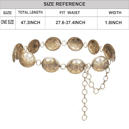 ILuvatar Western Metal Concho Belt for Women Cowgirl Waist Chain for Women Dress Pants Adjustable - color: Gold-s49