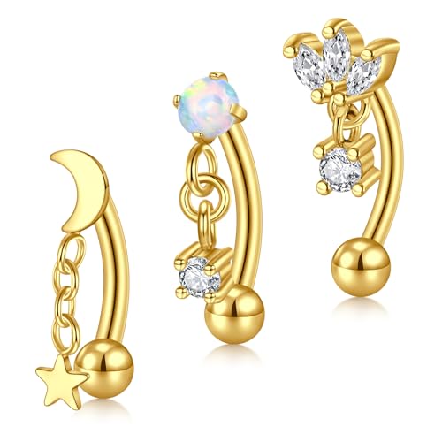 FECTAS Dangle Rook Eyebrow Piercing Jewelry Gold Silver 16G Rook Earrings for Women Eyebrow Rings Tiny Small Belly Rings Vertical Labret Lip Jewelry 8mm - color: gold