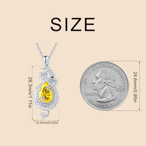 Dragon Necklace Sterling Silver Wyvern Pendant Jewelry with Teardrop Birthstone Gifs for Women - style: Dragon necklace-Citrine stone