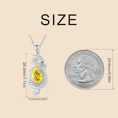 Dragon Necklace Sterling Silver Wyvern Pendant Jewelry with Teardrop Birthstone Gifs for Women - style: Dragon necklace-Citrine stone
