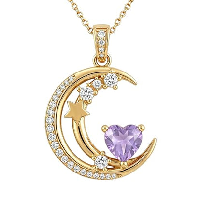 Midari 18K Gold Moon Star Necklace Moon Star Pendant Necklace with 12 Months Birthstones Moons Jewelry Gifts for Women Mom Her - color: 06-June
