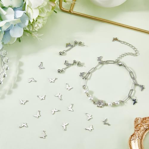 SUNNYCLUE 1 Box 30Pcs Stainless Steel Butterfly Charms Silver Stamping Blanks Metal Engraving Small Insect Cute Animal Dangle Pendants for Jewelry Making Supplies Necklaces Earrings DIY Craftings - color: Silver