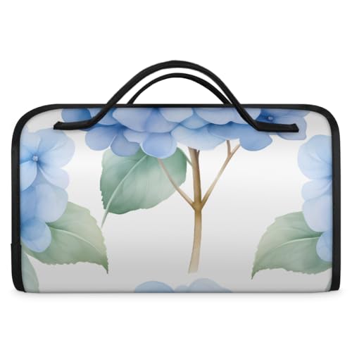 Blue Hydrangeas Hanging Roll Up Cosmetic Bag with 4 Removable Storage Bags Waterproof Foldable Toiletry Kit for Women - color: Multicolor 2