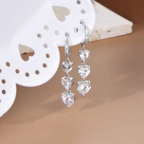 Heart Dangle Earrings for Women Dainty Charm Long Dangling Jewelry Multi Heart CZ Drop Huggie Earring Stud for Valentine's Day Earrings Gifts