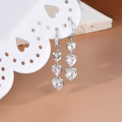 Heart Dangle Earrings for Women Dainty Charm Long Dangling Jewelry Multi Heart CZ Drop Huggie Earring Stud for Valentine's Day Earrings Gifts
