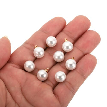 PATIKIL Pearl Charm, 100pcs Pearl Beads Faux Pearl Pendant Charm DIY for Jewelry Making Bracelets Earrings Necklace Crafts - color: Golden White, size: 10mm