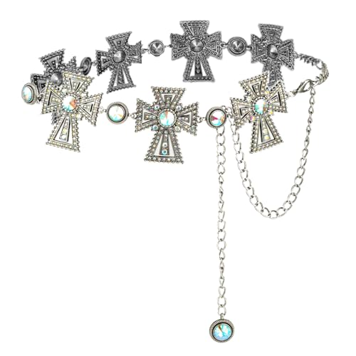 ILuvatar Western Metal Concho Belt for Women Cowgirl Waist Chain for Women Dress Pants Adjustable - color: Silver-t15