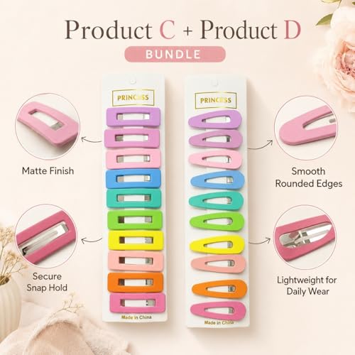 Bphne 20 Pcs Matte Non-Slip Snap Hair Clips for Women, Pastel Teardrop & Rectangle Barrettes, Small Metal Pins for Bangs, Strong Hold for School Party Travel Gift - color: Pastel