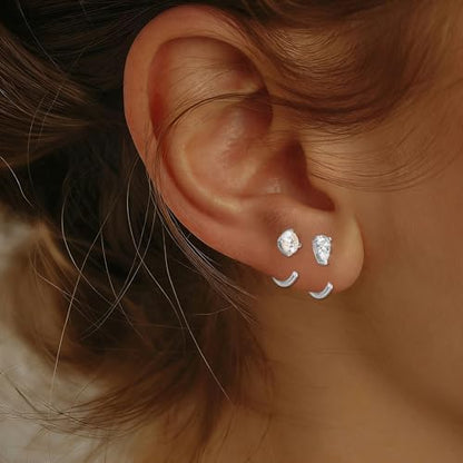 2/4Pairs 14K Gold Stay Close Hoop Huggie Half Hoop Earrings Minimalist Tiny Cartilage Helix Open Hugging for Women | Hypoallergenic 316L Stainless Steel Jewelry Set Trending Valentine's Day Gifts (A10) - color: 2 Pairs Silver