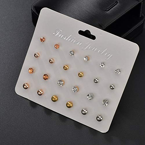 CZ Stud Pearl Earrings for Women Simulated Diamond Cubic Zirconia Earring Set Ear Studs Earring for Birthday Christmas Gifts Gold Silver 12 Pairs - color: 12 Paris