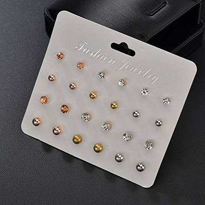 CZ Stud Pearl Earrings for Women Simulated Diamond Cubic Zirconia Earring Set Ear Studs Earring for Birthday Christmas Gifts Gold Silver 12 Pairs - color: 12 Paris