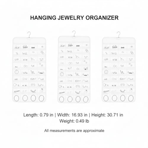 Hanging Jewelry Organizer, Vertical Closet Storage with Clear Pockets for Necklaces and Earrings, Polyester Roll-Up Bag (1 PC) - color: White