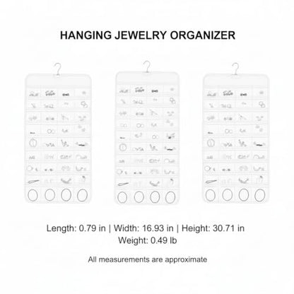 Hanging Jewelry Organizer, Vertical Closet Storage with Clear Pockets for Necklaces and Earrings, Polyester Roll-Up Bag (1 PC) - color: White