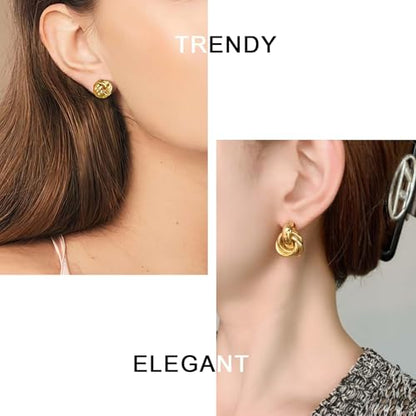 6 Pairs Gold Dangle Earrings for Women, 14K Gold Plated Earrings Geometric Knot Drop Huggie Earrings Trendy Jewelry Gifts - color: A Gold