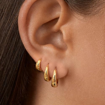Risamil 3Pairs Gold Hoop Earrings for Women Trendy, 14K Gold Plated Hoops Huggie Earrings Dainty Chunky Earring Stacks Cute Earring Set Gold Jewelry Set for Women Gifts Fashion Accessories - color: 3 pair gold hoop earrings