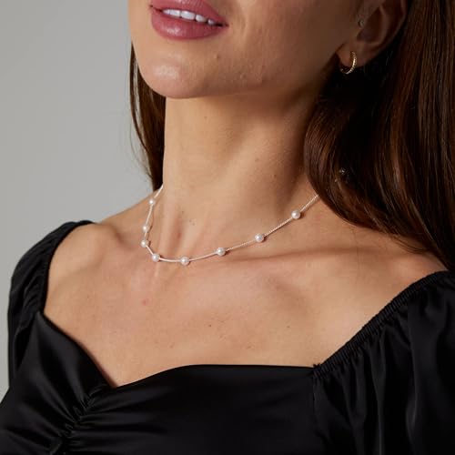 Kyerlyn Dainty Pearl Pendant Necklaces for Women 14K Gold Plated Handmade Layered Pearl Chain Necklace Delicate Layered Pearl Necklace Everyday Jewelry Gift - color: Satellite Pearl-Silver