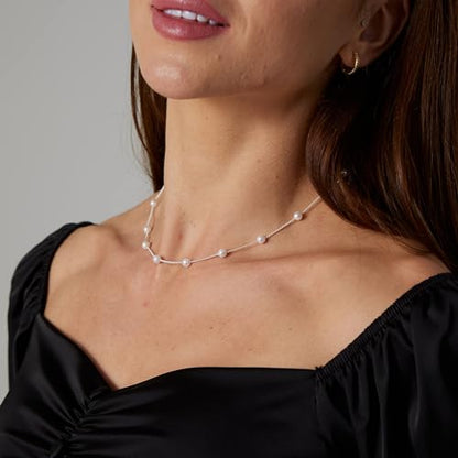 Kyerlyn Dainty Pearl Pendant Necklaces for Women 14K Gold Plated Handmade Layered Pearl Chain Necklace Delicate Layered Pearl Necklace Everyday Jewelry Gift - color: Satellite Pearl-Silver