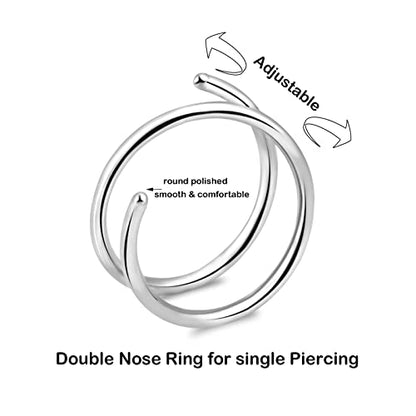 20G Double Nose Ring Hoop for Single Piercing - 2-36 Pcs Jewelry for Women - color: Gold,Silver-2pcs