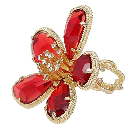 Large Flower Crystal Ring, Crystal Petal Ring, Size Adjustable, Fashion Ladies Must - color: Red