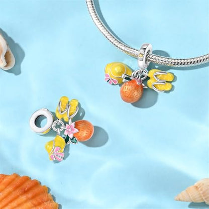 Pandach 925 Sterling Silver Charms for Bracelets and Necklaces Travel Round The World Beads Charms Relaxation Dangle Pendant,Jewelry Beads Gifts for Women - style: Beach Holiday Charms