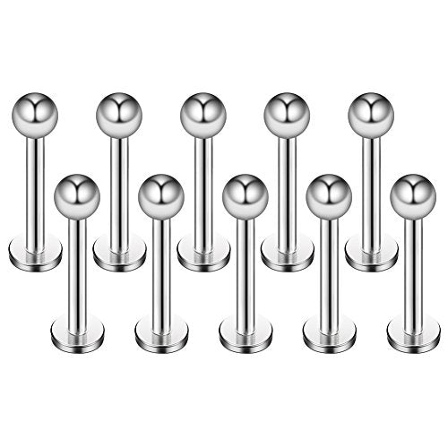 16G 316L Stainless Steel 3mm Ball Labret Monroe Lip Ring Tragus Helix Cartilage Earring Stud Barbell Bar Length 6mm 8mm 10mm 12mm Body Piercing Jewelry - color: Silver, size: 8MM