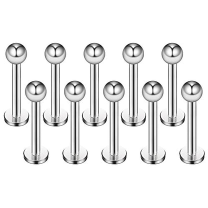 16G 316L Stainless Steel 3mm Ball Labret Monroe Lip Ring Tragus Helix Cartilage Earring Stud Barbell Bar Length 6mm 8mm 10mm 12mm Body Piercing Jewelry - color: Silver, size: 8MM