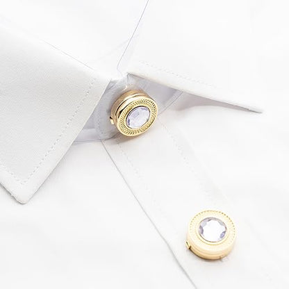 Mens Button Covers Tuxedo Shirt Cufflinks Alternative | Fake cufflinks and alternative fashion jewelry accessories for mens formal business dress shirts suits and groomsmen - color: H Golden purple