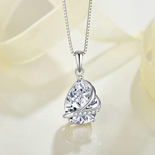 Birthstone Pendant Necklace 925 Sterling Silver Teardrop Jewelry for Women - color: Clear White