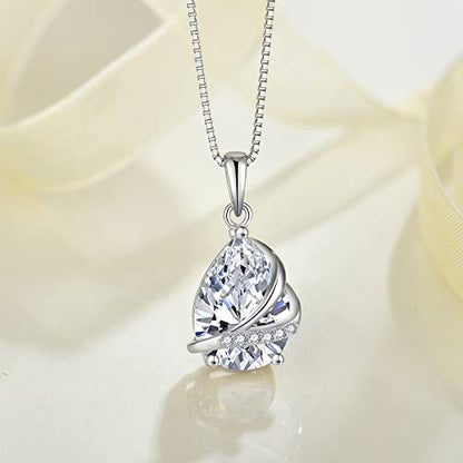 Birthstone Pendant Necklace 925 Sterling Silver Teardrop Jewelry for Women - color: Clear White