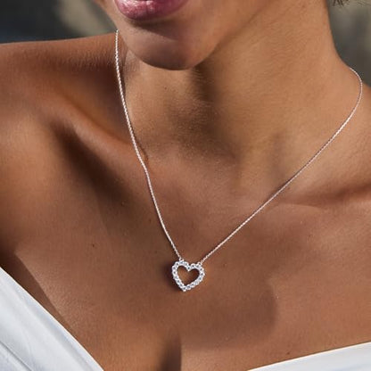 STORYJEWELLERY Heart Necklace, Pendant Necklaces for Women, Silver Heart Necklace, Cubic Zirconia Charm Necklaces, Dainty Jewelry