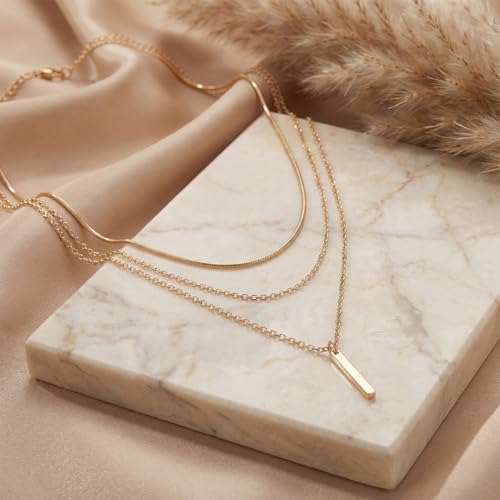 9-Piece Gold Tone Layered Chain Necklace Set for Women, Versatile Stackable Necklaces with Vertical Bar/Herringbone/Padlock Coin Charms, Trendy Boho Jewelry - style: TZJ-003358