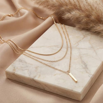 9-Piece Gold Tone Layered Chain Necklace Set for Women, Versatile Stackable Necklaces with Vertical Bar/Herringbone/Padlock Coin Charms, Trendy Boho Jewelry - style: TZJ-003358