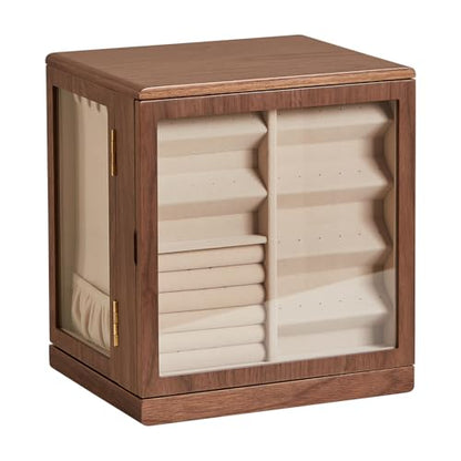 Rotating Black Walnut Wooden Jewelry Box for Women, 5 Layer | 360° Rotatable, 5 Drawers, Rings, Necklaces, Earrings & Bracelets, Large Storage Case, Gift for Her - size: 5 Layer(7.9"D x 9.4"W x 10.4"H)