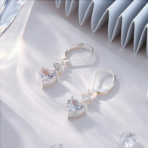 Silver Dangle Double Hoop Earrings For Women Paperclip Link Earring | Drop Small Silver Earrings Square Huggie Paperclip Dangly Hoop Silver Hoops Earrings Jewelry - color: Silver Heart
