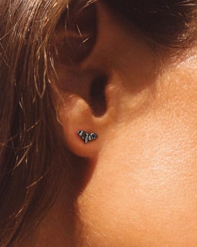 Stud Earrings for Women- 14K Gold/White Gold Plated/Black Bow Dragon Softball Snake Bat Stud Earrings - color: black bat