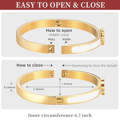 Gold Clover Bangle Bracelets for Women Men 2pcs Bracelet Stack | 18K Gold Plated Stainless Steel Non Tarnish,Chunky Black and White Jewelry,Four Leaf Clover Bracelet Bangles gifts for women - color: Gold-White Set