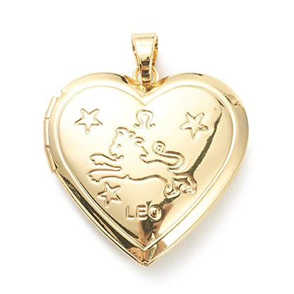 Craftdady 18K Gold Plated Brass Photo Locket Frame Pendants Charms for Necklaces Personalized Jewelry Crafts Making - size: 29x28.5mm Heart with Lion