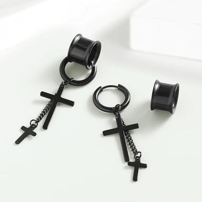Aienid 2 Pcs Stainless Steel Dangle Gauges, 6mm-20mm Ear Tunnels Expander Plugs Stretcher Piercing Body Jewelry for Men Women - color: Cross, size: 18mm (11/16")