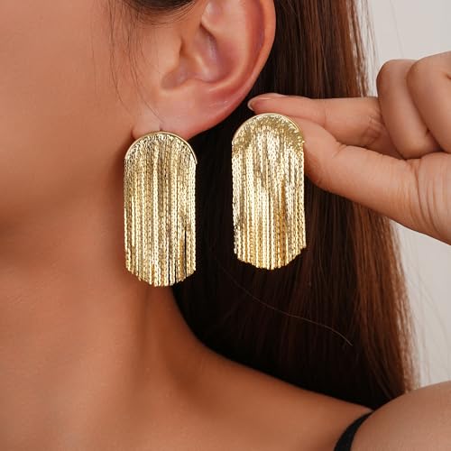 Sylph 14K 18K Gold Plated Chandelier Earrings for Women, Long Tassel Earring Huggie, Silver Leaf Dangle Drop Earrings, Dainty Bohemian Jewelry Gifts for Wedding Everyday Wear - color: C-18K Gold Plated Fringe Earrings